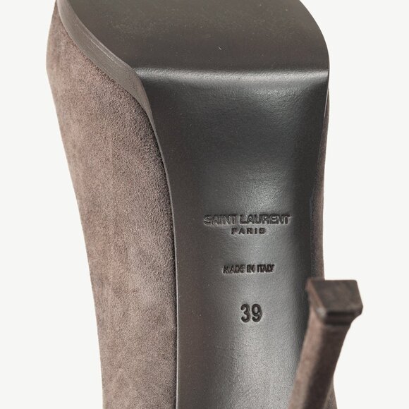 Saint Laurent Tribute Earth Grey Suede Platform Pumps - Picture 5 of 11